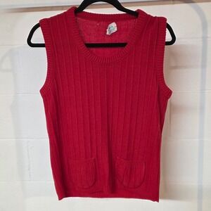 Vintage Carol Brent Red‎ Ribbed Knit Sweater Vest Orlon Acrylic Montgomery Ward